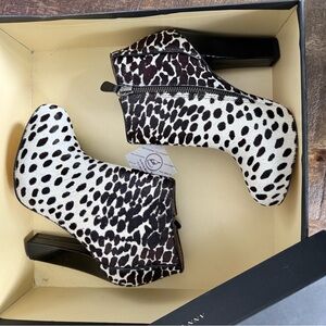 Ann Taylor Black and White Animal Print Heeled Boots